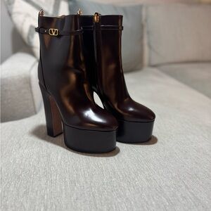 Valentino Women's Dark Brown Platform Heeled Boots